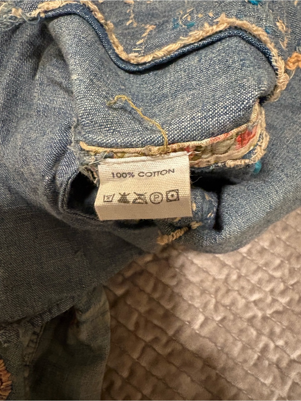Magnolia Pearl Embroidered Patchwork Blue Jeans with Pink & Cream Florals - Picture 14 of 16
